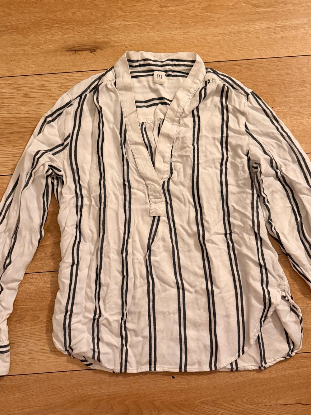 Women’s GAP White Shirt with Black Vertical Stripes